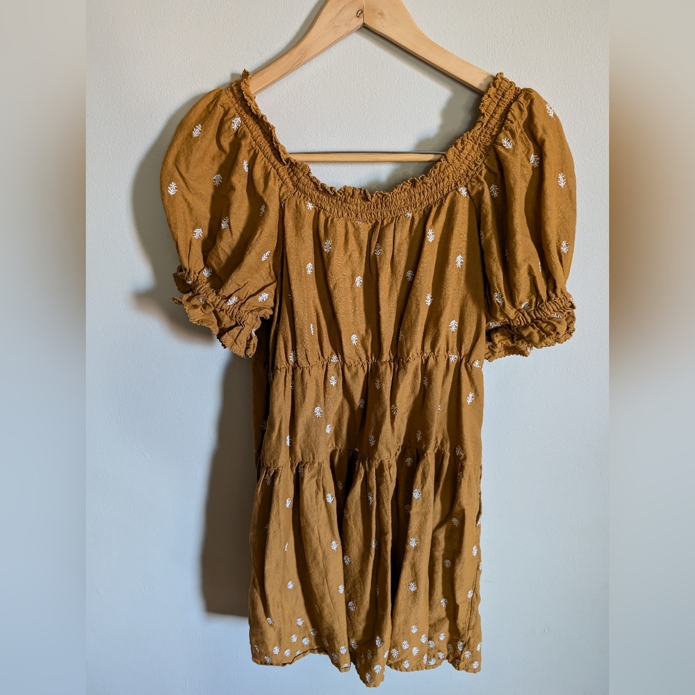 Old Navy camel/brown smocked mini dress (S)